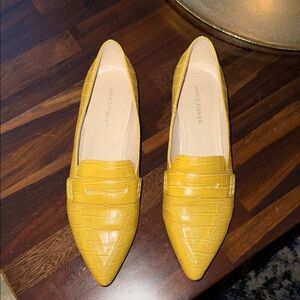 Marc Fisher Yellow Croc-Embossed Pointed Loafers